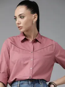 The Roadster Lifestyle Co Women Pink Pure Cotton Solid Casual Shirt
