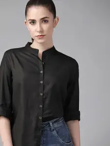 The Roadster Lifestyle Co Women Black Pure Cotton Solid Casual Shirt