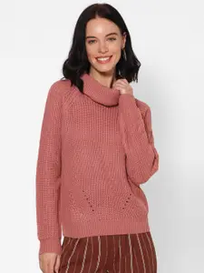 FOREVER 21 Women Rose Pink Ribbed Pullover Sweater