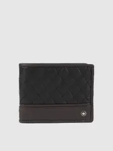 Louis Philippe Men Black & Brown Quilted Leather Two Fold Wallet