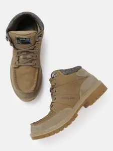 Woodland Men Khaki Leather Derbys