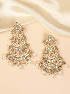 Peora Gold-Plated & White Crescent Shaped Chandbalis