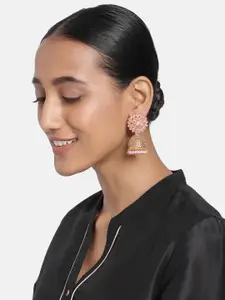 Peora Pink & Gold-Plated Floral Jhumkas Earrings