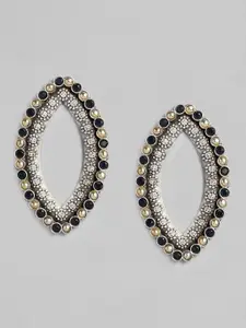 Peora Oxidised Silver-Plated Black Oval Shaped Studs