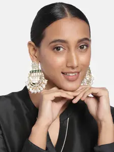 Peora Gold-Plated & White Crescent Shaped Chandbalis Earrings