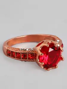 Peora Red 18K Gold-Plated Austrian Crystal Finger Ring