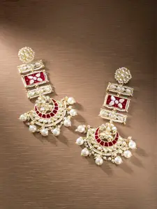 Peora White & Maroon Gold Plated Meenakari Handcrafted Classic Long Drop Earrings