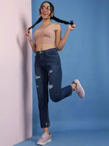 Belliskey Women Blue High-Rise Mildly Distressed Light Fade Jeans