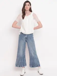 Belliskey Women Blue Flared High-Rise Heavy Fade Jeans