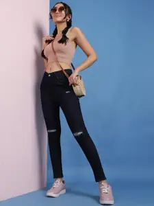 Belliskey Women Blue Skinny Fit High-Rise Highly Distressed Stretchable Jeans