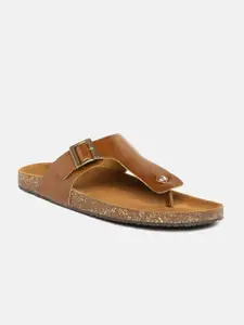 Roadster Men Brown Solid Comfort Sandals with Buckle Detail