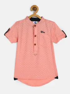 TONYBOY Boys Peach Premium RegularFit Printed Pure Cotton Casual Shirt