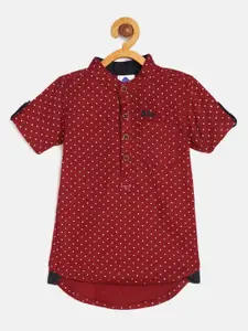 TONYBOY Boys Maroon Polka Dot Printed Regular Fit Pure Cotton Casual Shirt