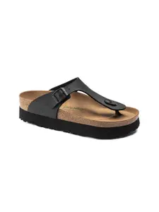 Birkenstock Gizeh Platform Vegan Black Regular Width Birko-Flor Thong Sandals