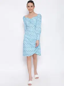 MARC LOUIS Women Blue  Floral Puff Sleeves Dress