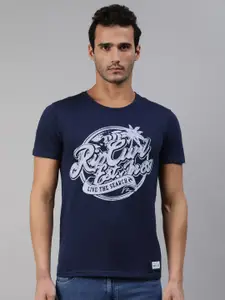 abof Men Navy Blue Typography Printed T-shirt