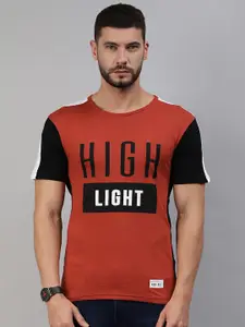 abof Men Red & Black Typography Printed Pure Cotton T-shirt