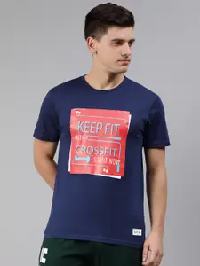 abof Men Blue  Red Printed Pure Cotton T-shirt
