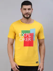 abof Men Yellow & White Typography Printed Pure cotton T-shirt