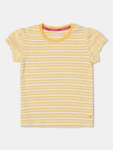 Jockey Girls Yellow  White Striped Pure Cotton T-shirt
