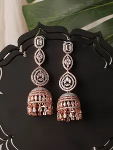 Saraf RS Jewellery Women White & Rose Gold Contemporary Jhumkas Earrings
