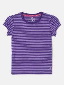 Jockey Girls Purple  White Striped Pure Cotton T-shirt