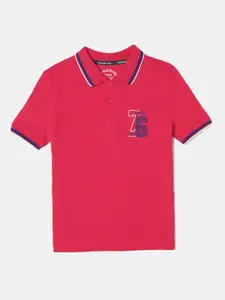 Jockey Boys Red Solid Polo Collar Pure Cotton T-shirt