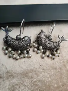 Binnis Wardrobe Silver Toned Oxidised Contemporary Drop Earrings