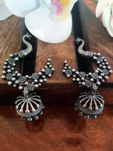 Binnis Wardrobe Women Silver Peacock Shaped Jhumkas Earrings