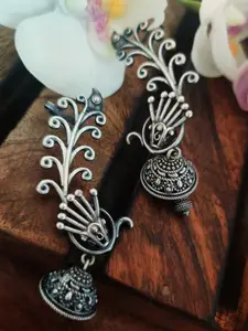 Binnis Wardrobe Silver Peacock Shaped Jhumkas Earrings
