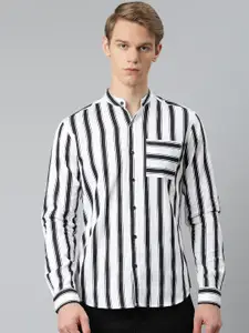 Hubberholme Men White & Black Pure Cotton Striped Casual Shirt