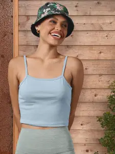 Tokyo Talkies Blue Solid Fitted Top