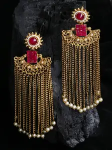 PANASH Gold-Plated & Pink Contemporary Drop Earrings