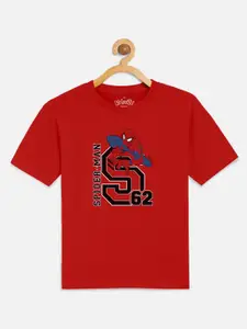Kids Ville Boys Red Spiderman Printed Red Round Neck Tshirt