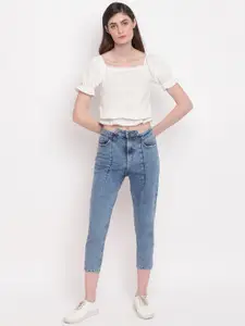 Belliskey Women Blue Slim Fit High-Rise Heavy Fade Jeans