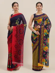 ANAND SAREES Pack of 2 Poly Georgette Floral Print Sarees