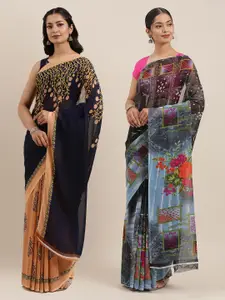 ANAND SAREES Pack of 2 Poly Georgette Floral Printed Sarees