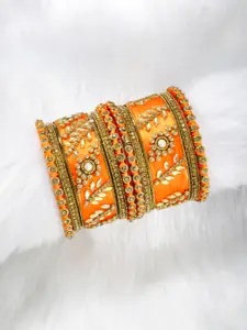 Peora Set of 10 Orange Silk Thread Beaded Handcrafted Bangles