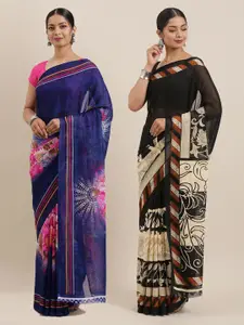 ANAND SAREES Pack of 2 Poly Georgette Floral Printed Sarees