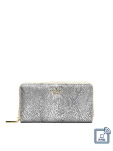 Eske Women Silver-Toned Textured Zip Around Wallet