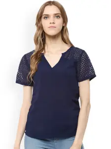 Harpa Navy Lace Crepe Top