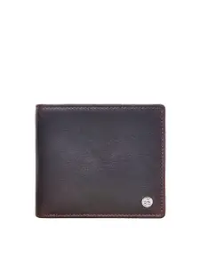 Eske Men Brown Solid RFID Leather Two Fold Wallet
