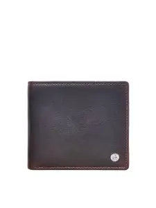 Eske Men Brown Solid RFID Leather Two Fold Wallet