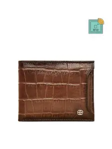 Eske Men Brown Textured Leather RFID Two Fold Wallet