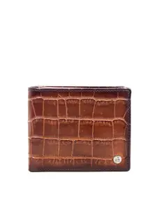 Eske Men Tan Textured Crocodile Print RFID Leather Two Fold Wallet