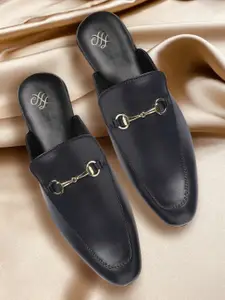 House of Pataudi Men Navy Blue Handcrafted Leather Mules