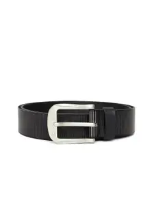 United Colors of Benetton United Colors of Benetton Men Black Self-Striped Leather Belt