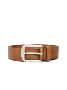 United Colors of Benetton United Colors of Benetton Men Tan Brown Self Striped Leather Belt