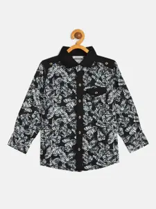 TONYBOY Boys Black Premium Floral Printed Pure Cotton Casual Shirt