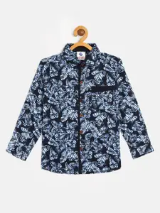 TONYBOY Boys Navy Blue Premium Floral Printed Pure Cotton Casual Shirt